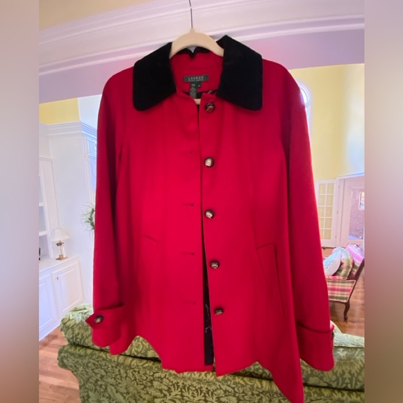 Lauren Ralph Lauren Medium Red Equestrian Style Coat with Black Collar Like New. - Picture 5 of 14